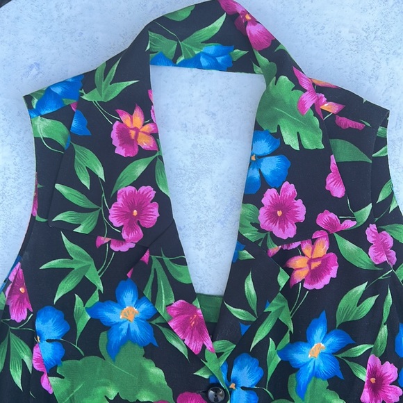 🌺 VIRGO Halter Style Button-Up Tropical Floral Sleeveless Summer Maxi Dress 🌺 - Picture 6 of 16